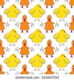 Seamless pattern with ducklings and chickens. Kid illustration