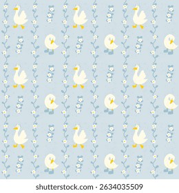 Seamless Pattern with Ducks and Flowers illustration