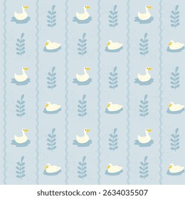 Seamless Pattern with Ducks and Leaves illustration