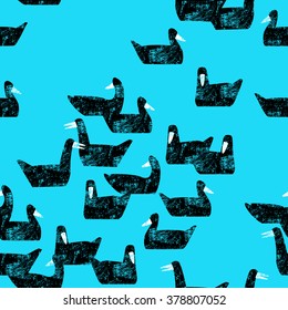 Seamless pattern ducks swim. Vector illustration. All elements are not cropped and hidden under mask.