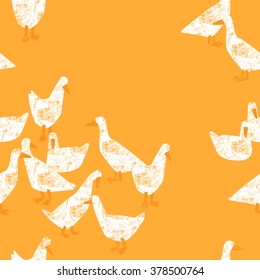 Seamless pattern ducks walking. Vector illustration. 
