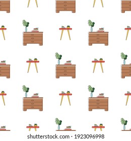 Seamless pattern with dumbbells and chests of drawers. Thin Line art. For backgrounds, websites, textiles, postcards and books. Vector