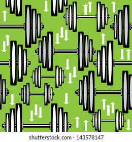 seamless pattern dumbbells on green background