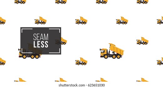 Seamless pattern with dumper truck. Inspired by variety of road, building machinery. Vector background for decoration for children's room, invitations, website, mobile app.
