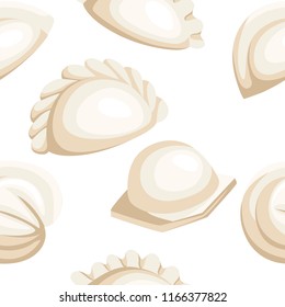 Seamless pattern. Dumplings, vareniki, pelmeni, ravioli illustration Flat vector on white background