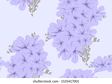 Seamless pattern  of duranta flowers in purple color on light blue background
