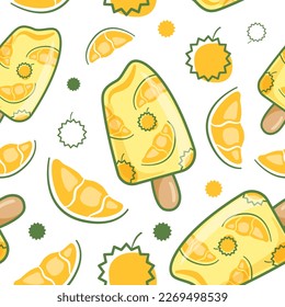 seamless pattern durian ice-cream stick on orange pastel background. Vector illustration.