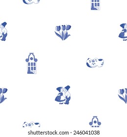 Seamless pattern with Dutch ornaments (Delft blue style). EPS 10.
