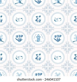 Seamless pattern with Dutch ornaments (Delft blue style). EPS 10.