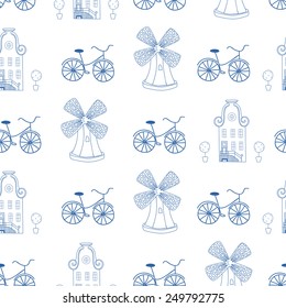 Seamless pattern with Dutch ornaments (Delft blue style). EPS 10.