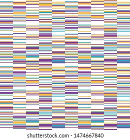 Seamless pattern dyed gradient broken stripes. Colorful boho vertical lines summer background. Vector textile retro swatch.