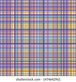 Seamless pattern dyed shirting plaid check. Colorful boho summer tartan background. Vector textile retro swatch.