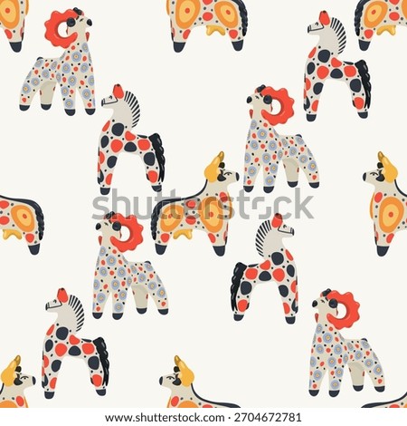 Seamless pattern with Dymkovo clay toy Goat