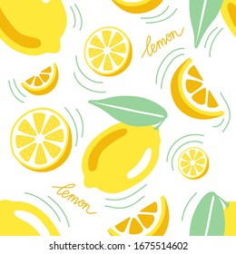 Seamless pattern with e fresh lemon on the white background