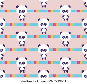 Seamless pattern e Panda with Rainbow Stripe, for Children textile