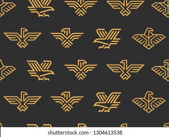 Seamless pattern of eagles. Vector illustration of eagles.