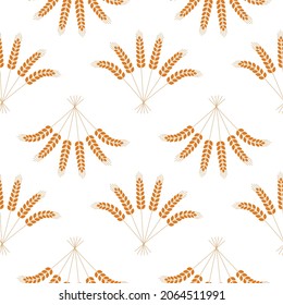 Seamless pattern, ear of wheat on a white background, vector illustration for textile harvest