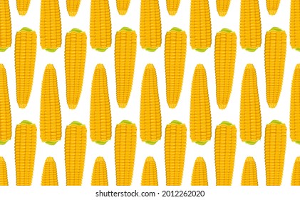 Seamless pattern with ears of corn on a green background. Summer or autumn yellow vegetable harvest print