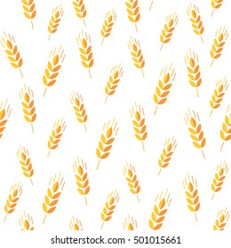 Seamless pattern with ears of wheat. Hand drawn bakery background. Vector illustration