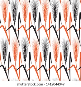 seamless pattern of ears of wheat. red and black. vector illustration. EPS 10.