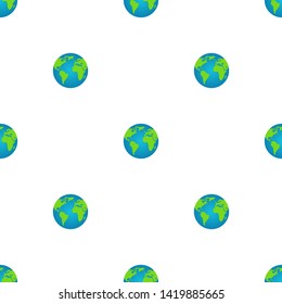 Seamless pattern with earth globe on white background. World map. Earth icon. Vector illustration for design, web, wrapping paper, fabric, wallpaper.