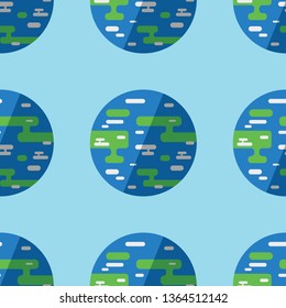 Seamless pattern of earth planet on bright blue background. Design element backdrop. Earth day pattern. 22 april. World earth day concept