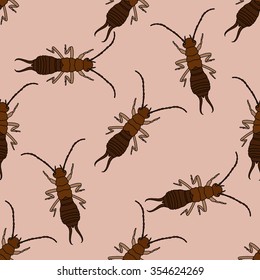 Seamless pattern with  Earwig. Forficula auricularia. hand-drawn Earwig . Vector illustration