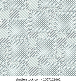 Seamless pattern. Easily editable. On the background of a chess-diagonal texture, rough wire patches are laid.