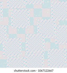 Seamless pattern. Easily editable. On the background of a chess-diagonal texture, rough wire patches are laid.