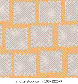 Seamless pattern. Easily editable. On the background of a chess-diagonal texture, rough wire patches are laid.