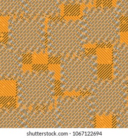 Seamless pattern. Easily editable. On the background of a chess-diagonal texture, rough wire patches are laid.