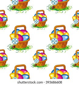 Seamless pattern with Easter basket and Easter eggs
