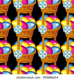 Seamless pattern with Easter basket and Easter eggs
