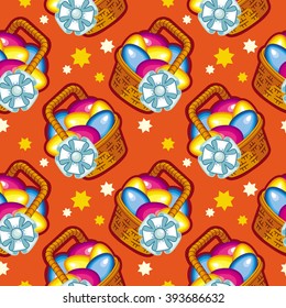 Seamless pattern with Easter basket and Easter eggs
