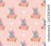 Seamless pattern Easter bilby. Cute Australian animal in egg on pink background. Vector illustration for design, wallpaper, packaging, textile.