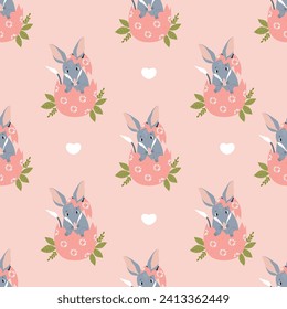 Seamless pattern Easter bilby. Cute Australian animal in egg on pink background. Vector illustration for design, wallpaper, packaging, textile.