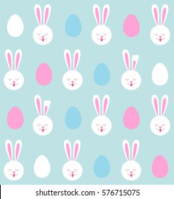 Seamless pattern of Easter bunnies and colored eggs