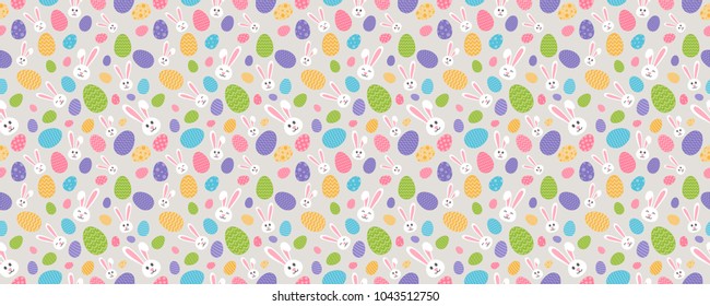Seamless pattern with Easter bunnies and eggs. Vector.