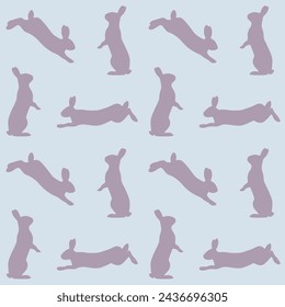 Seamless pattern with Easter bunnies. Lilac rabbits on a light background.