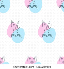 Seamless pattern with Easter Bunnies and multicolor eggs