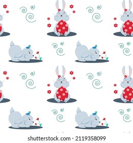 seamless pattern of easter bunnies and easter red eggs