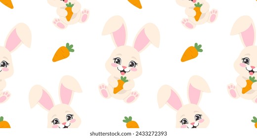 Seamless pattern of easter bunny with carrot