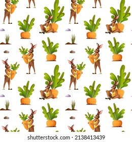 Seamless pattern with Easter bunny and carrots. Perfect for product design, wallpaper, scrapbooking, textile, wrapping paper.