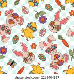 seamless pattern with easter bunny and chick