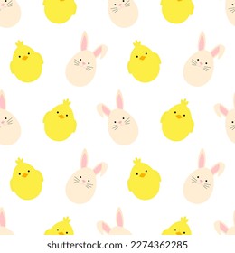 Seamless pattern Easter Bunny and Chicken vector illustration