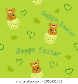 seamless pattern with easter bunny in cupcake. Kawaii style, Vector eps 10
