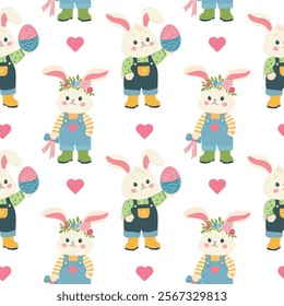 Seamless pattern Easter Bunny with egg, cute, easter, for cards, banners, design, vector