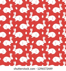 Seamless pattern with Easter Bunny, eggs. Happy Easter. Festive background. Design for banner, poster or print.