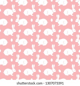 Seamless pattern with Easter Bunny, eggs. Happy Easter. Festive background. Design for banner, poster or print.