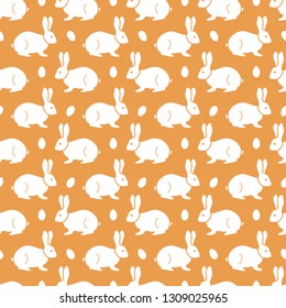 Seamless pattern with Easter Bunny, eggs. Happy Easter. Festive background. Design for banner, poster or print.